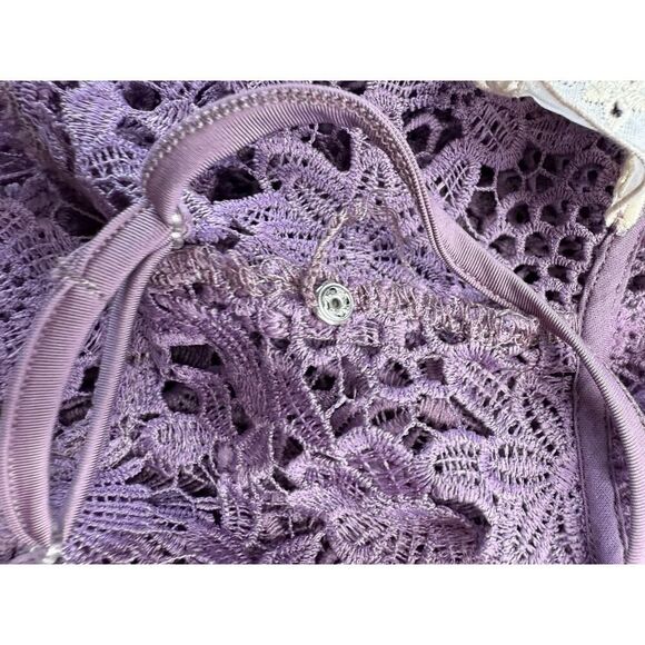 Johnny Was Lorrie Purple Crochet Lace Mini Dress Puff Sleeves Size Medium - Picture 12 of 14